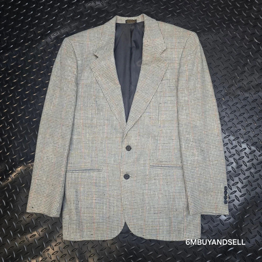 VTG Oscar de la Renta Hand Tailored Sport Coat Blazer 38R Houndstooth Check Wool